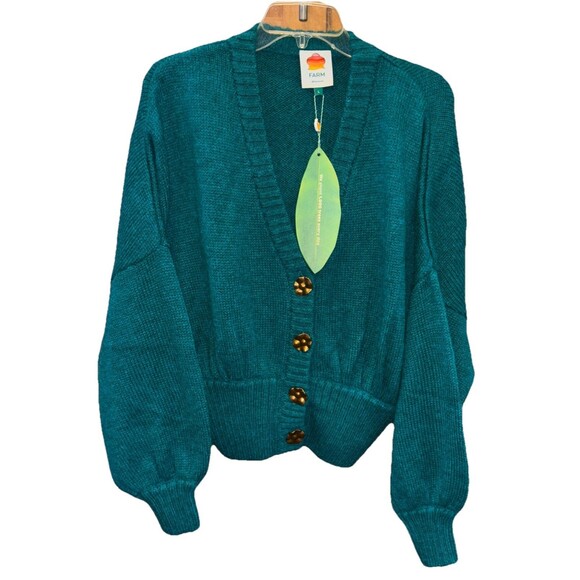 Farm Rio Sweaters - Farm Rio Cardigan Emerald Green Bubble Knit L NEW Button V Neck Long Sleeve